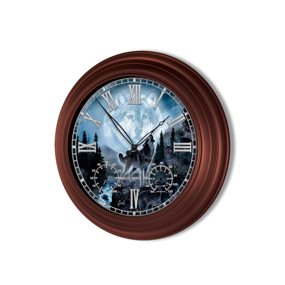 'Majestic Presence' Wolf Indoor/Outdoor Illuminated Atomic Clock