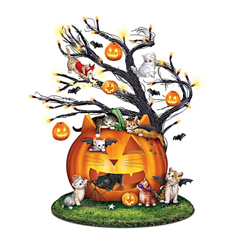 'Purr-fectly Mischievous' Illuminated Halloween Tree