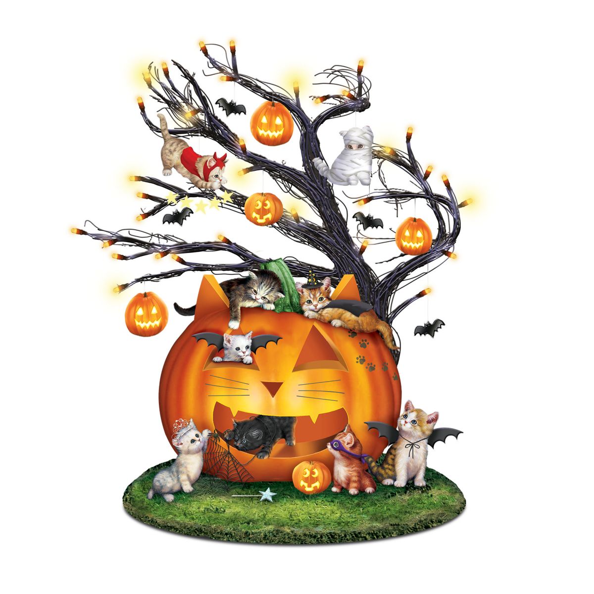 'Purr-fectly Mischievous' Illuminated Halloween Tree