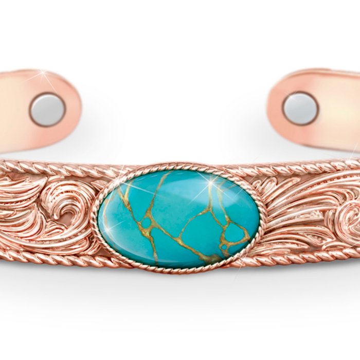 Healing Copper Turquoise 18-Carat Rose Gold-Plated Ladies' Bracelet:  'Strength Of Nature' Turquoise & Copper Healing Cuff Bracelet