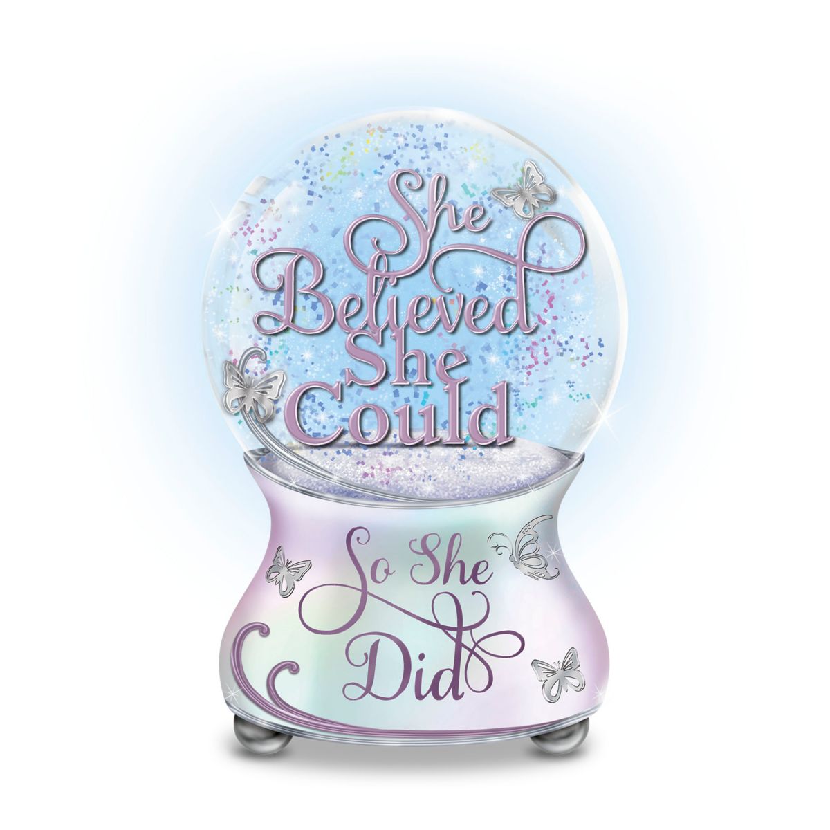 'She Believed She Could' Heirloom Porcelain Musical Glitter Globe