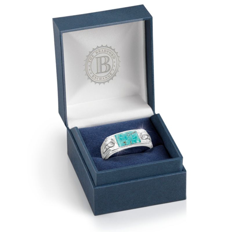 Men's Sterling Silver Knitting Design Ring With Turquoise Stone - Size 7, Handmade In Turkey