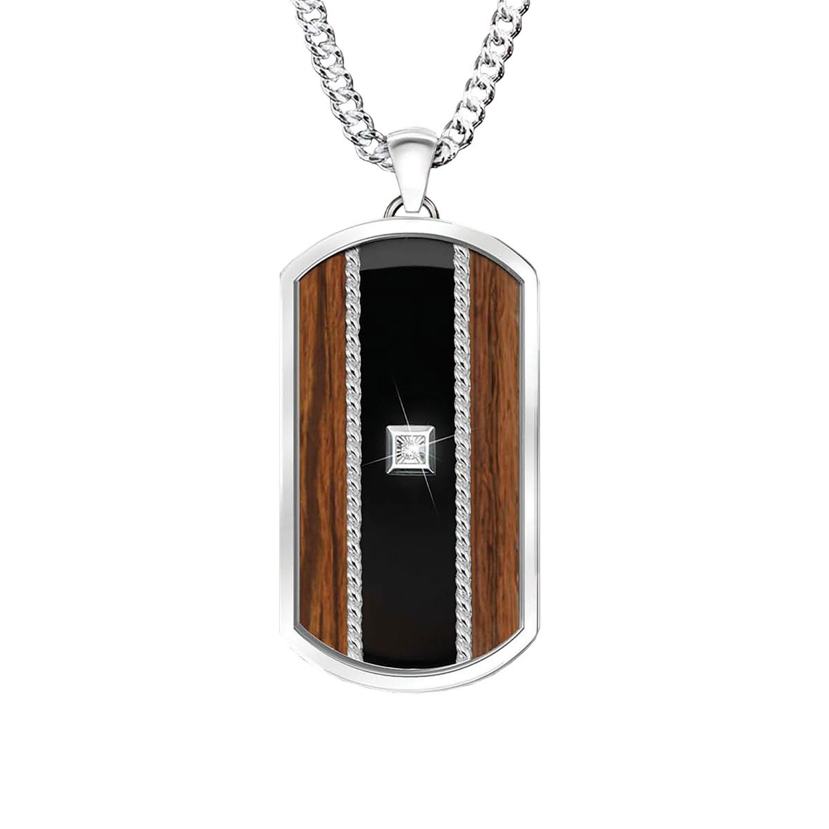 'Strength of My Father' Diamond and Black Onyx Stainless Steel Dog Tag Pendant