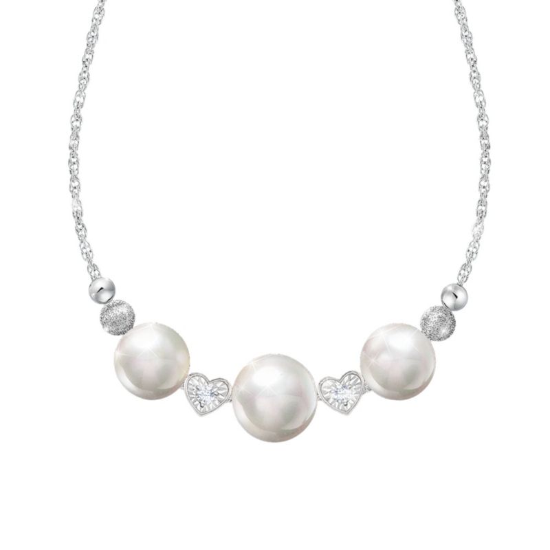 'Loved Today, Tomorrow & Always' Pearl & Diamond Ladies' Necklace