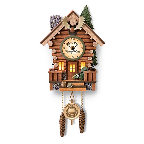 'This Is Our Happy Place' Illuminated Log Cabin Wall Clock 