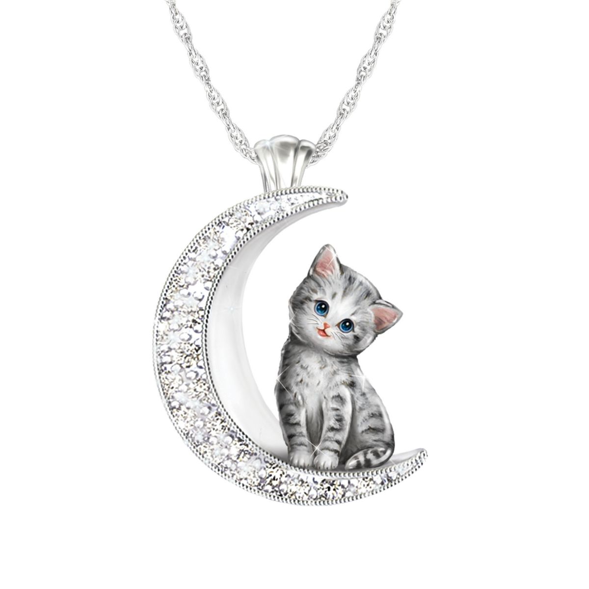 'My Beloved Kitten' Grey Cat Moon Ladies' Pendant