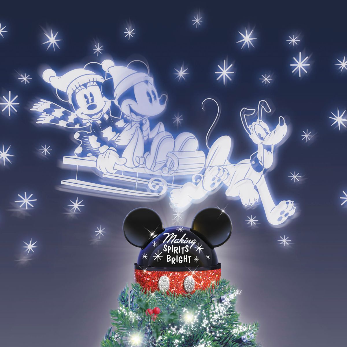 Disney Mickey Mouse 'Making Spirits Bright' Rotating Light Projector Tree Topper