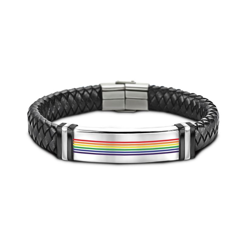 'Love Is Love' Rainbow Leather & Enamel Unisex Bracelet