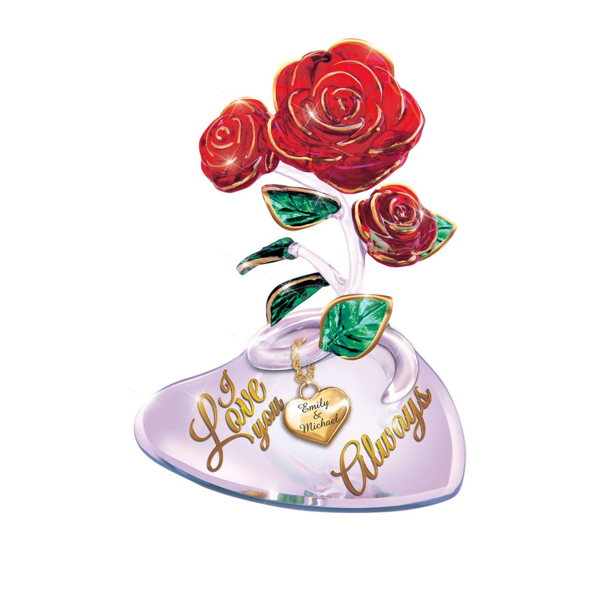 'I Love You Always' Personalised Art Glass Rose
