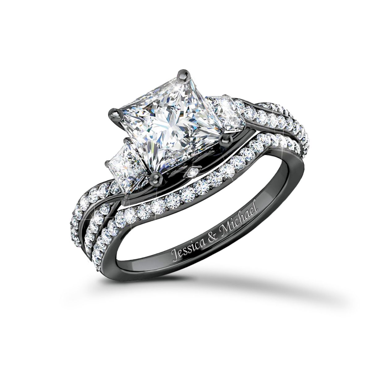 'Midnight Kiss' Personalised Black Rhodium & Platinum Ring
