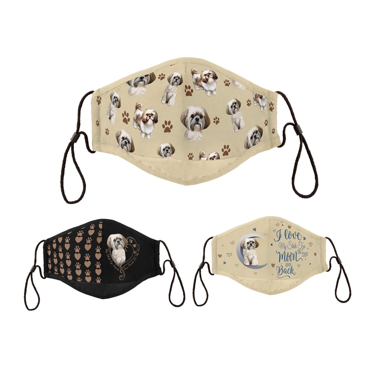 'Shih Tzu' Dog Art Antibacterial Adult Face Mask Set