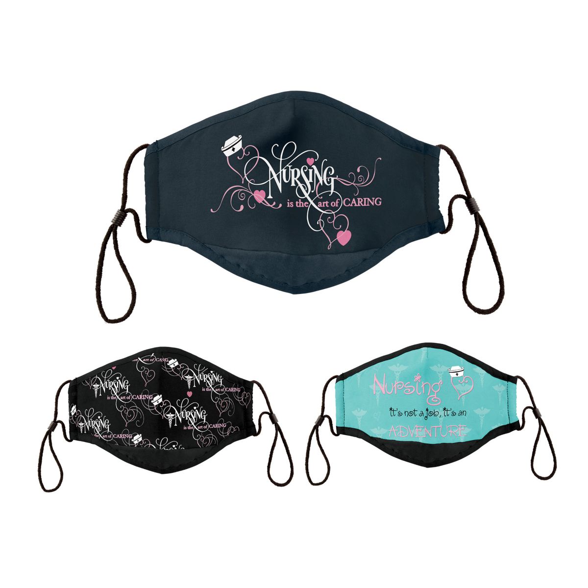 'Nursing Is Caring' Antibacterial Adult Face Mask Set