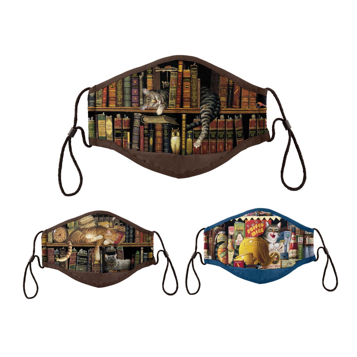 Charles Wysocki 'Literary Cats' Antibacterial Face Mask Set