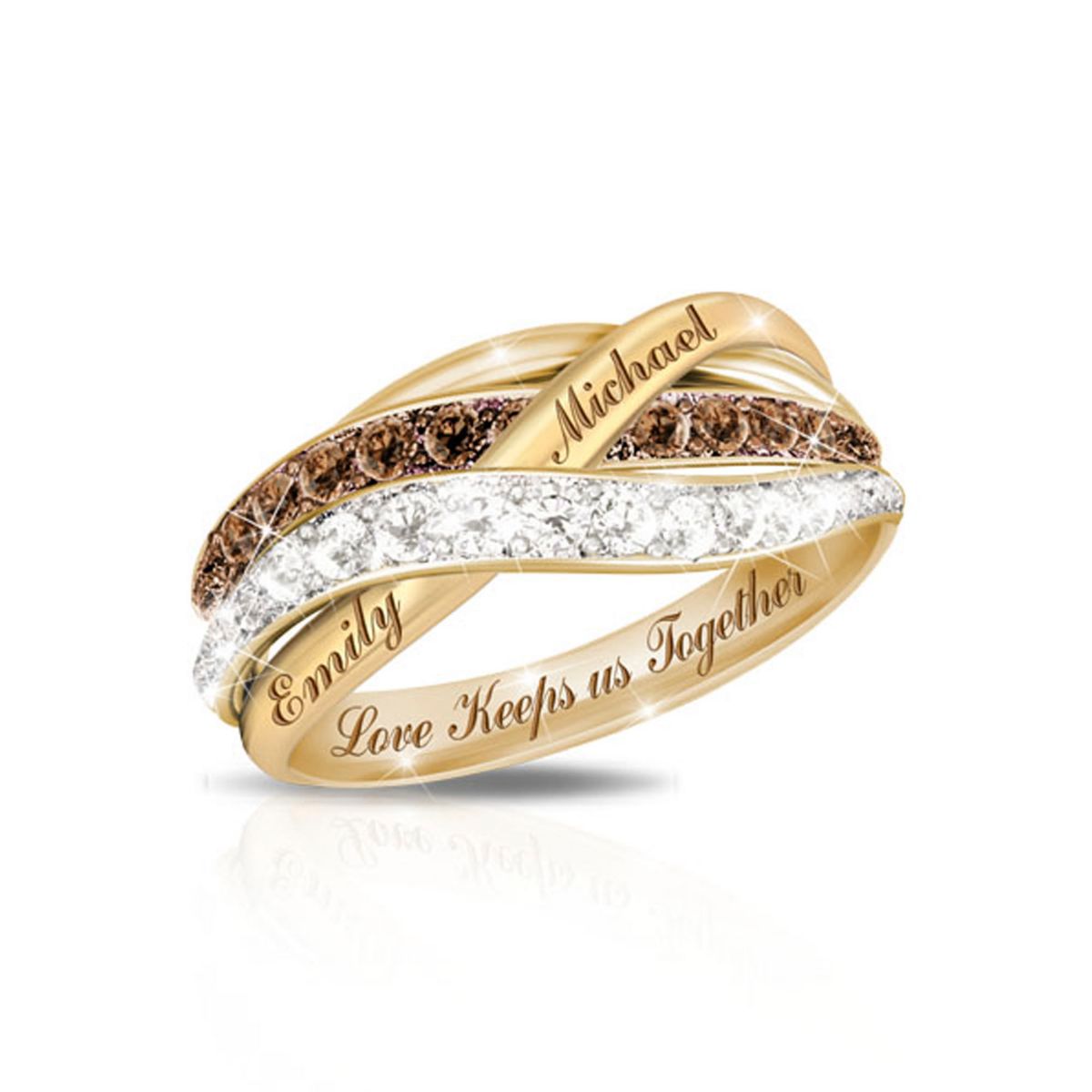 'Together In Love' Mocha Diamond Personalised 10-Carat Gold Alloy Ring