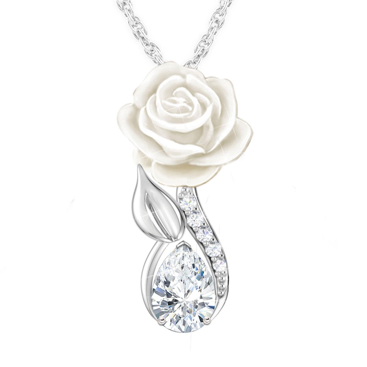 'Love Never Fades' White Rose Remembrance Pendant