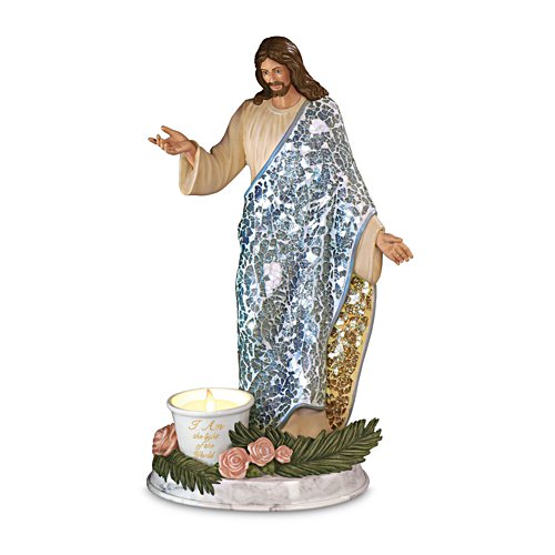 'I Am The Light Of The World' Jesus Mosaic Flameless Candle Sculpture