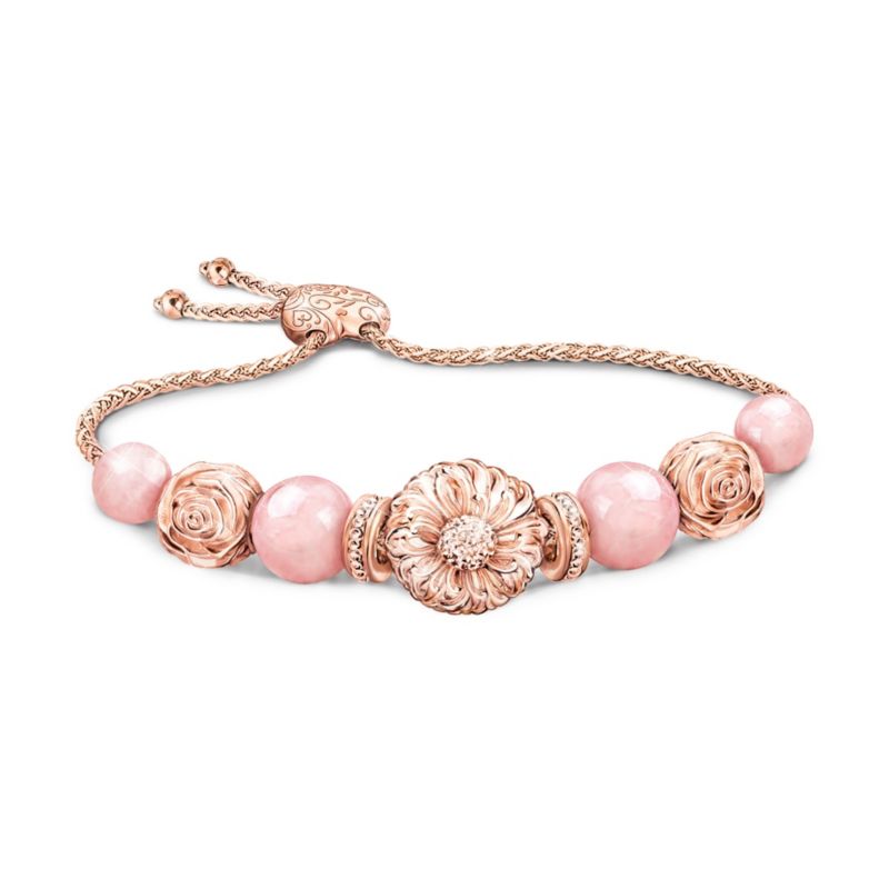 ‘Wellness Blooms’ Rose Quartz & Copper Beaded Bolo-Style Bracelet