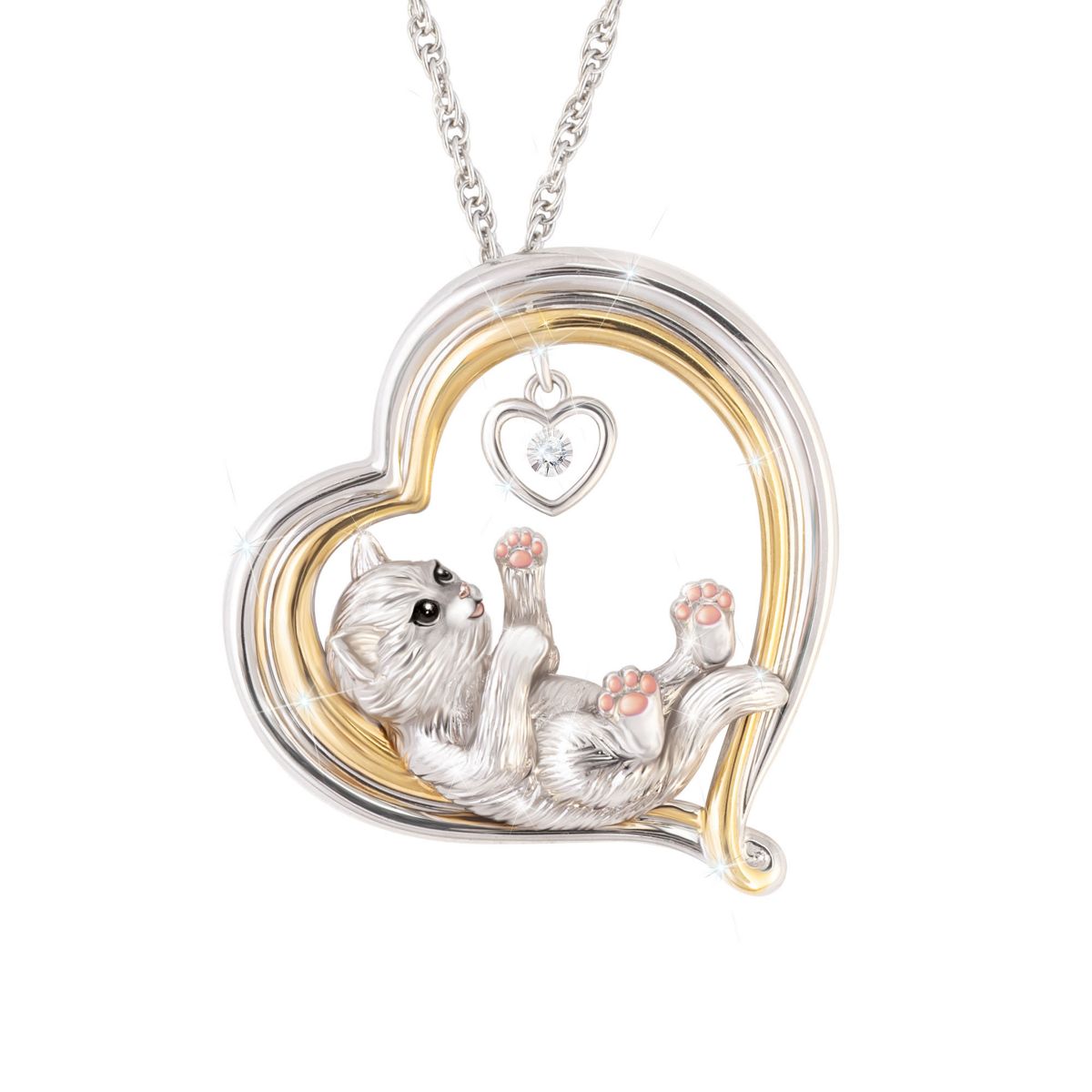 'My Cat Fills My Heart With Love' Diamond Pendant