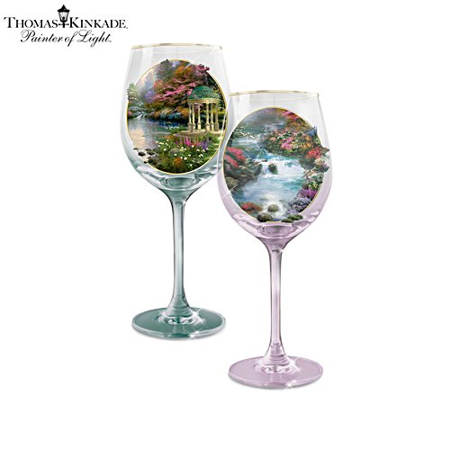 Thomas Kinkade 'Graceful Gardens' 12-Carat Gold Wine Glass Set