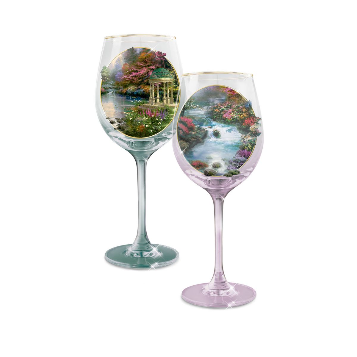 Thomas Kinkade 'Graceful Gardens' 12-Carat Gold Wine Glass Set