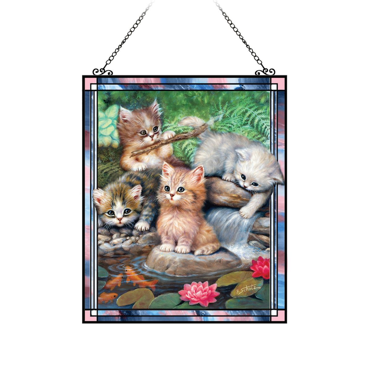 Jürgen Scholz ‘Lily Pond Adventures’ Playful Kittens Suncatcher