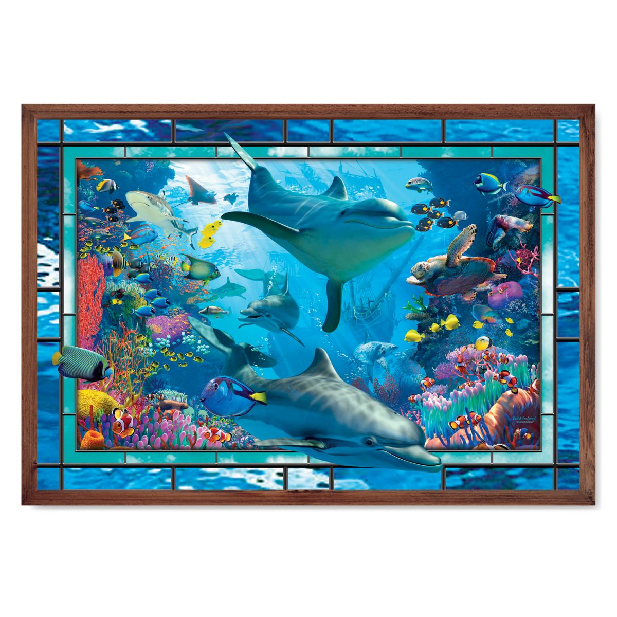 Rainbow Reef Dolphin Stained-Glass Wall Decor