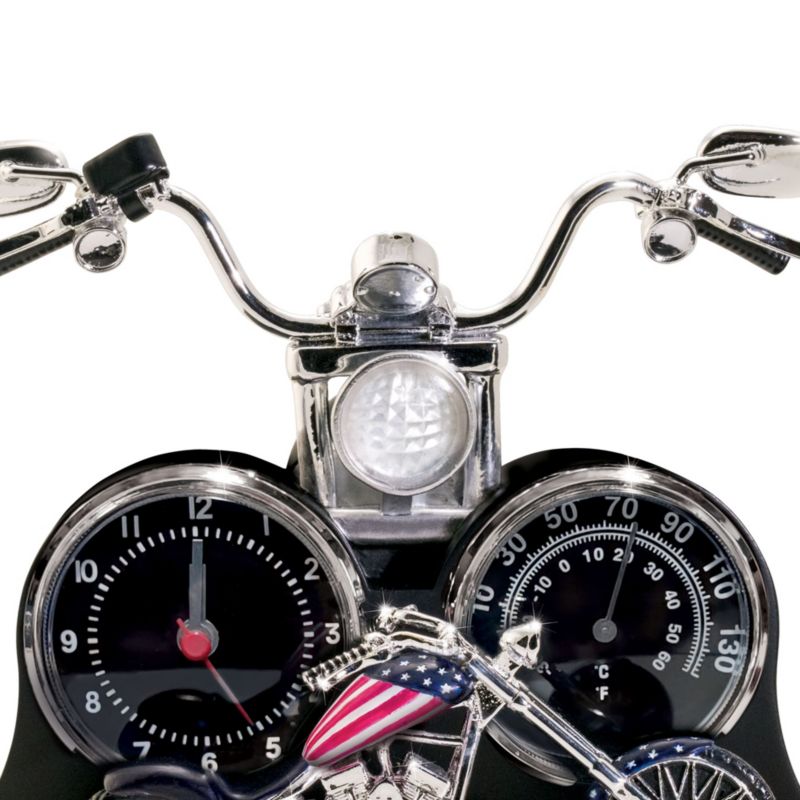Motorcycle Bike Desk Indoor Thermometer Clock: 'Ride Hard, Live