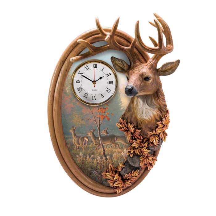 Sculpted \'Majestic Animals Alexander Wilderness Clock Wall Stags Stag Guardian\' Sculpted Greg Art Clock: 3D Wall 2D