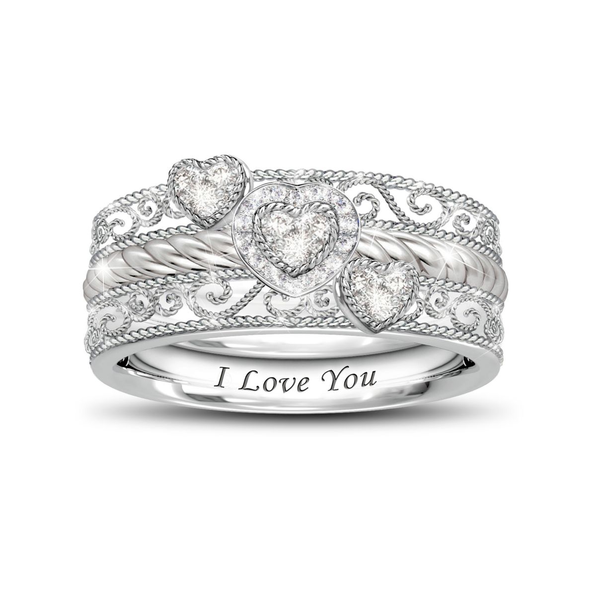 'Love Grows' 3-Band Genuine Diamond Stacking Ring Set