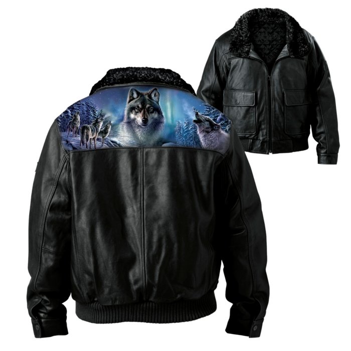 \'Spirits Meger Of Wilderness Jacket Men\'s Apparel: Leather Art Genuine Men\'s The James Wolf Leather Jacket Wolves Pack\' Black