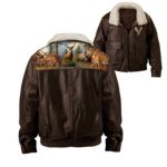 Deer Animals Wilderness Leather Joseph Hautman Art Men's Jacket