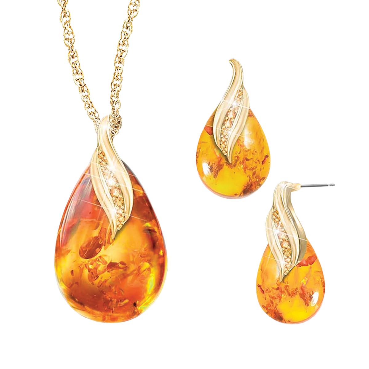 ‘Drops Of Honey’ 4-Carat Amber Necklace & Earrings Set