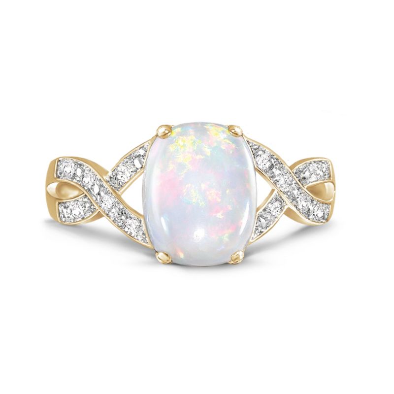 Fashion Solid Sterling Silver 18-Carat Gold-Plated Opal Diamond