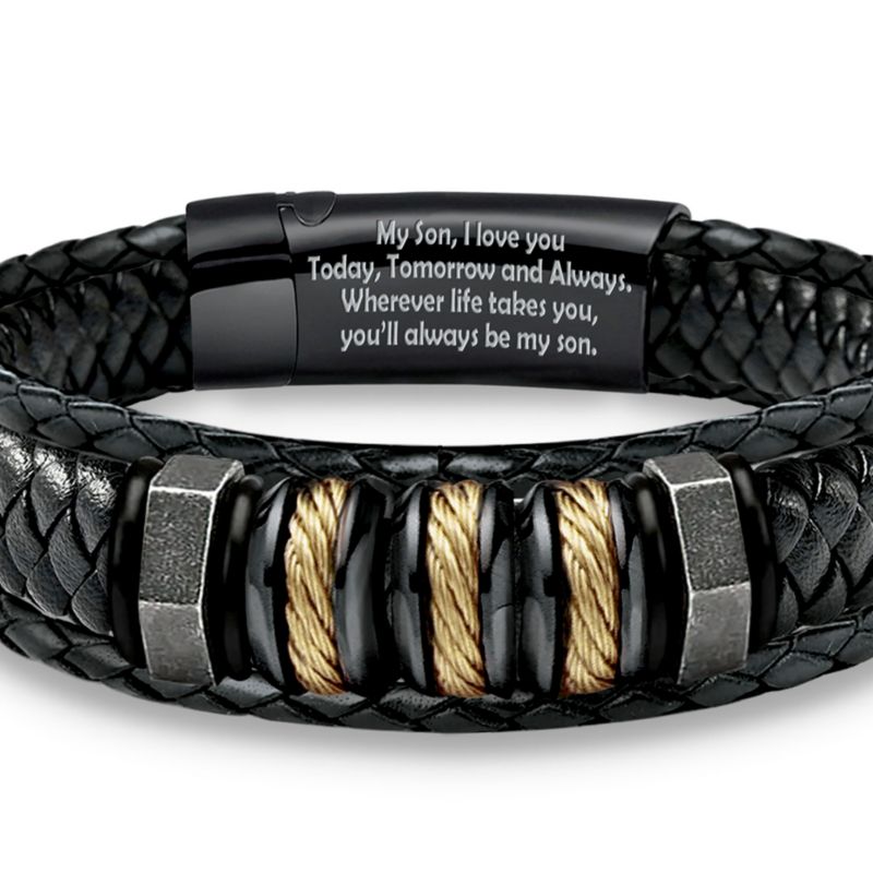 Always My Son' Braided And Woven Genuine Leather Bracelet