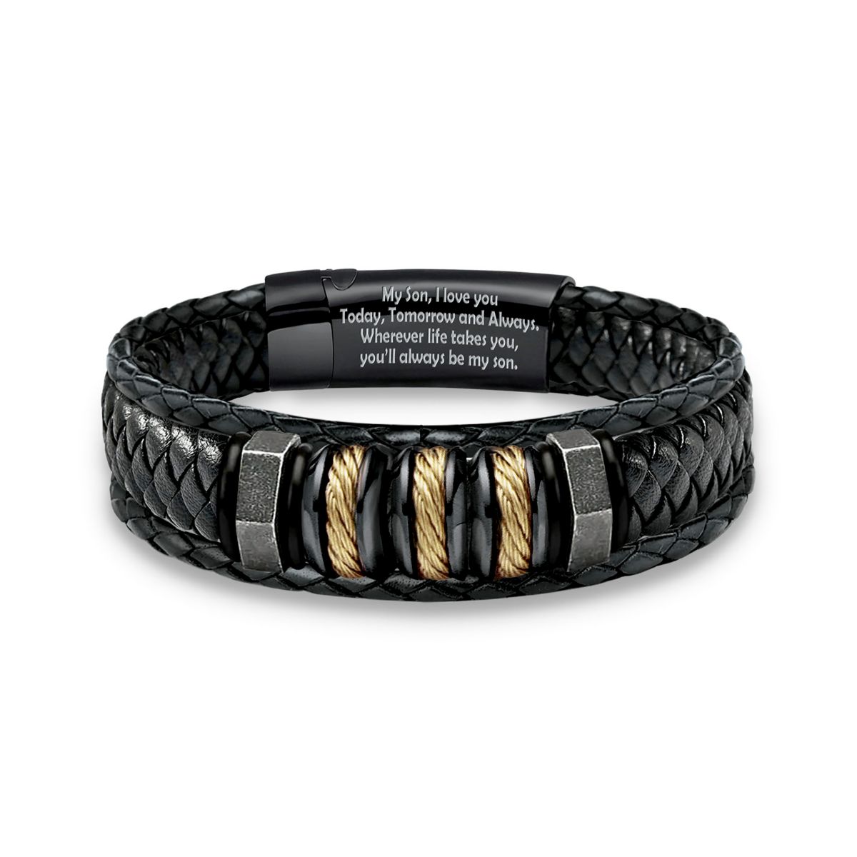 'Always My Son' Braided And Woven Genuine Leather Men's Bracelet