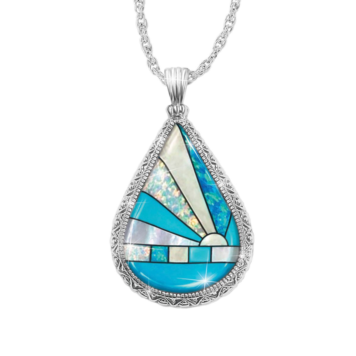'Light Of Life' Genuine Turquoise, Mother Of Pearl & Lab-Created Opal Mosaic Pendant