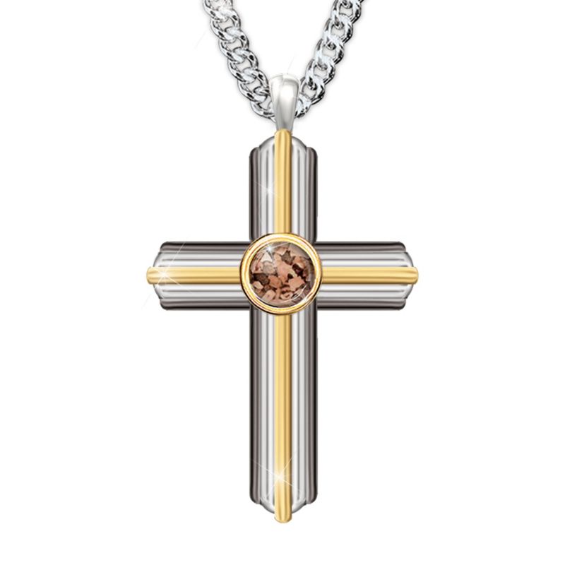 Mens Cross Pendant Necklace With Holy Land Sand