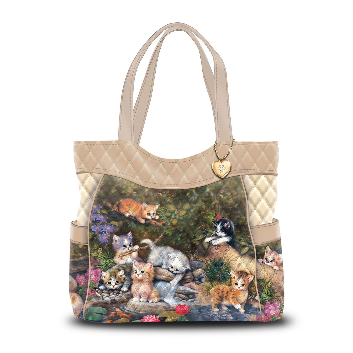 Jürgen Scholz 'Playful Kittens' Quilted Tote Bag