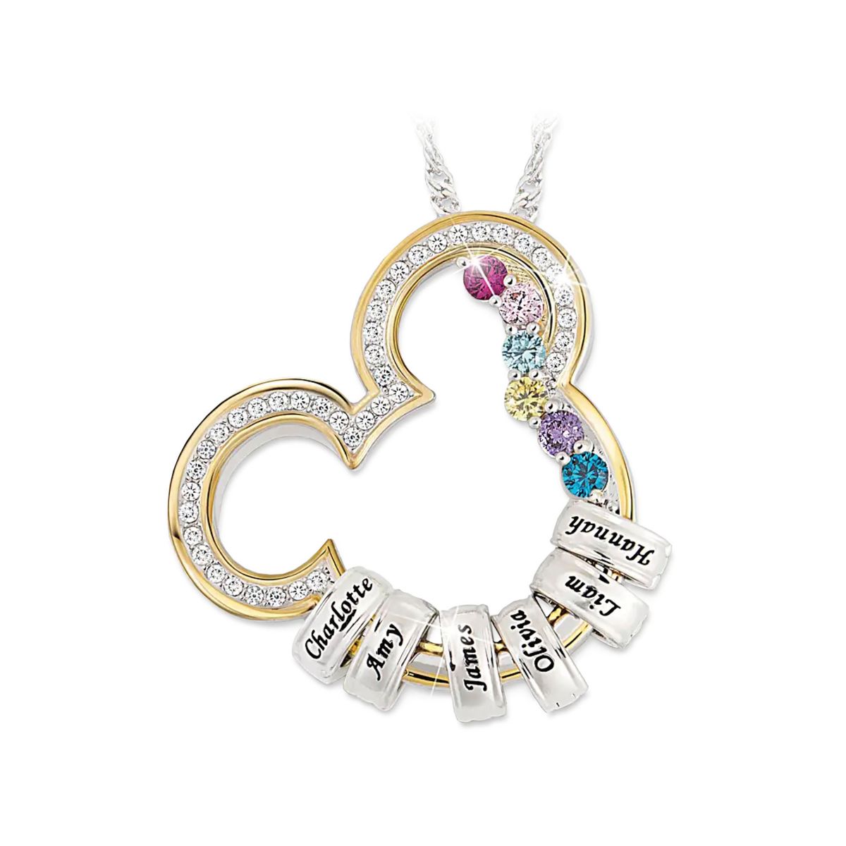 Disney Mickey Mouse Silhouette Personalized Family Birthstone Necklace