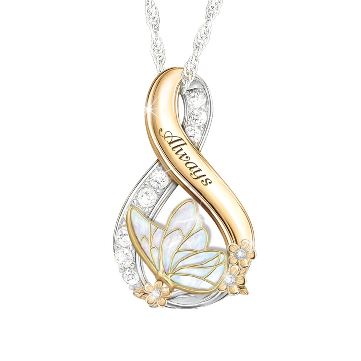 'Always' Mother-Of-Pearl And 8-Topaz Butterfly Remembrance Pendant