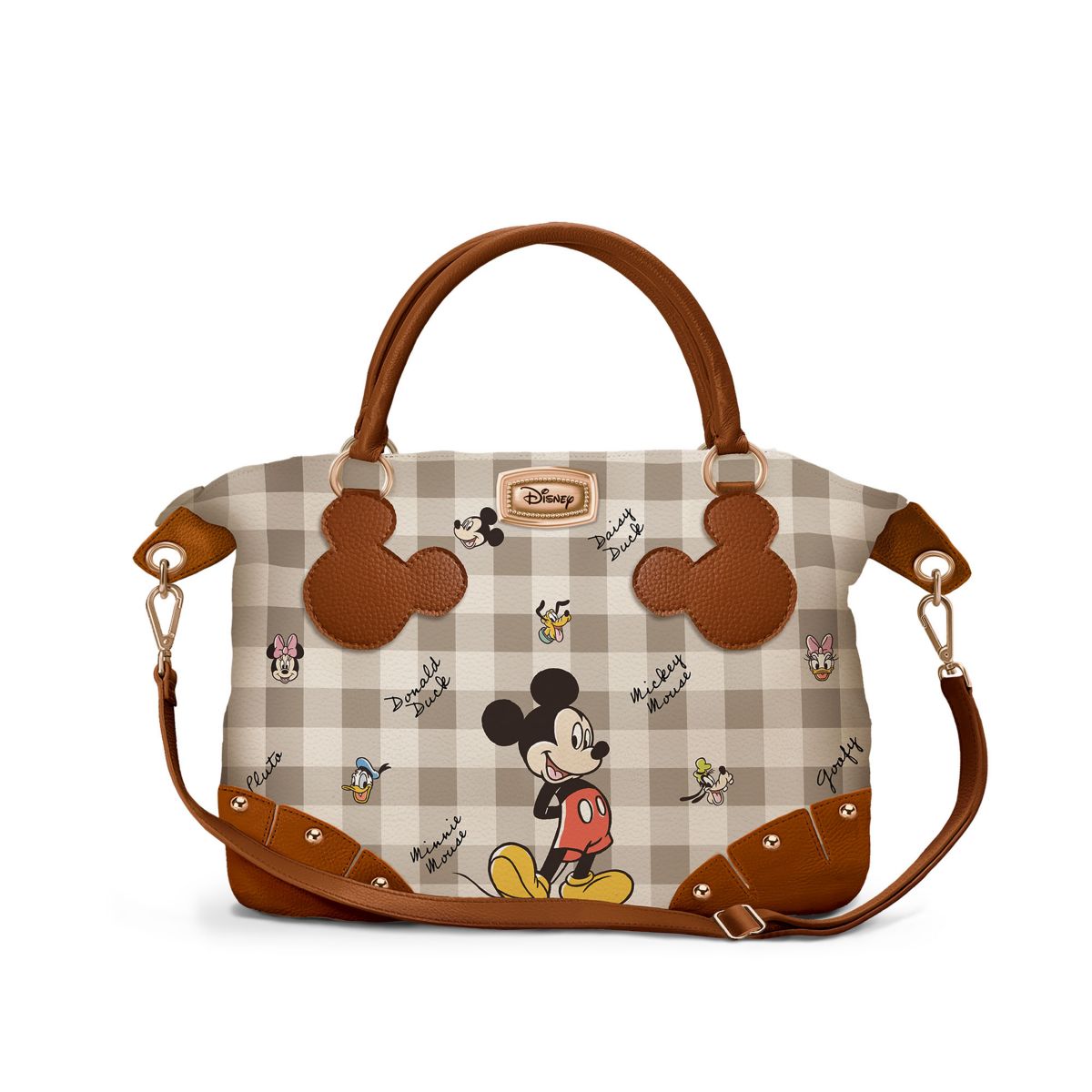 Disney Mickey Mouse And Friends Plaid Faux Leather Tote Bag