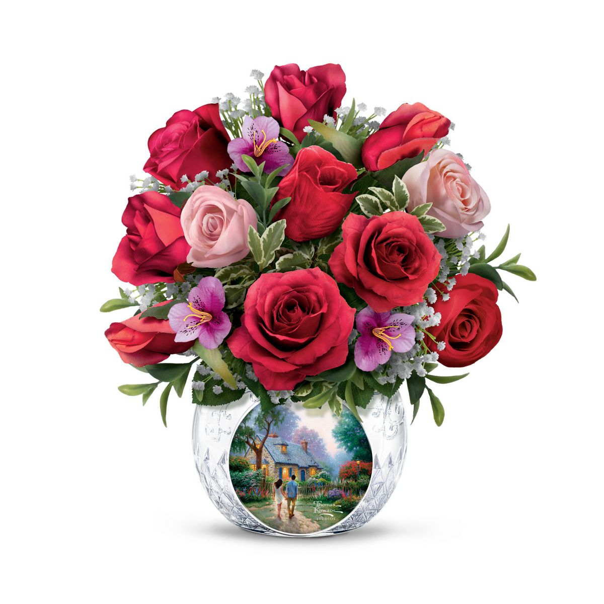 Thomas Kinkade Roses Cottage Crystal Vase