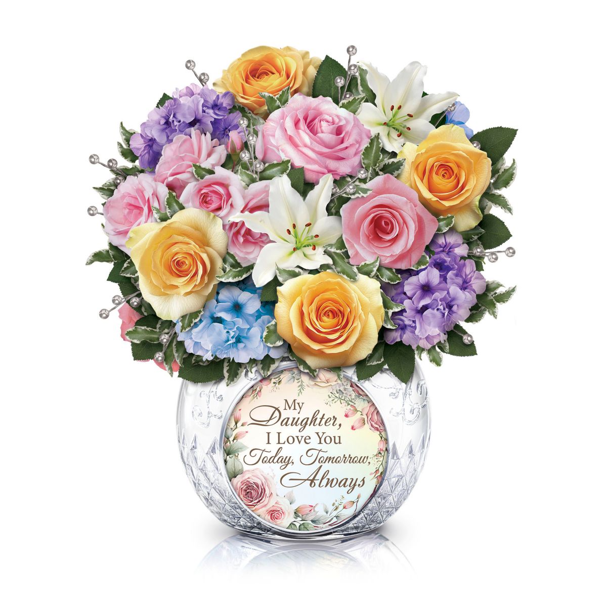 Handmade Lifelike Rose Bouquet And Glass Vase For Daughter