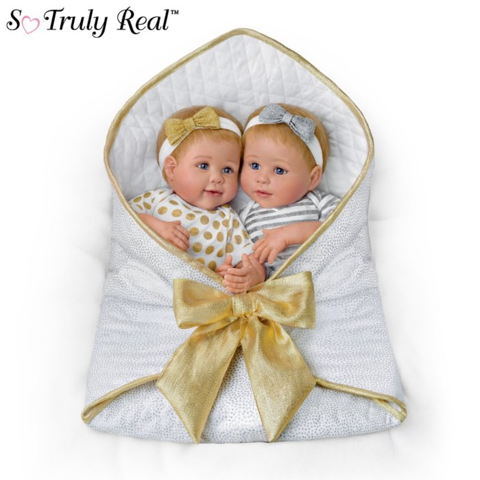 Reborn Lifelike Silicone Set Twins Twins\' Girl \'Silver Dolls Baby Baby Set: Gold TrueTouch Silicone Doll And