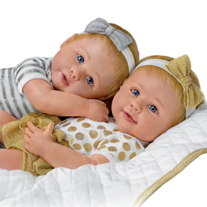 Reborn Lifelike TrueTouch Silicone Twins Baby Girl Dolls Set: 'Silver And  Gold Twins' Silicone Baby Doll Set