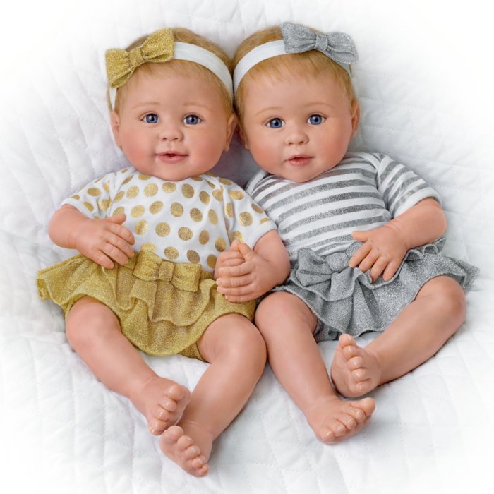 Reborn Lifelike TrueTouch Silicone Twins Baby Girl Dolls Set: 'Silver And  Gold Twins' Silicone Baby Doll Set