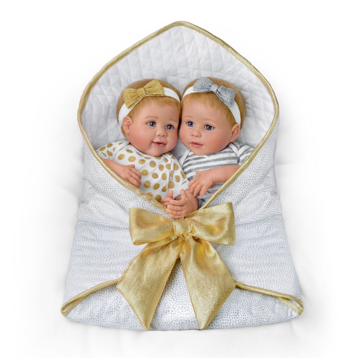 'Silver And Gold Twins' Silicone Baby Girl Doll Set