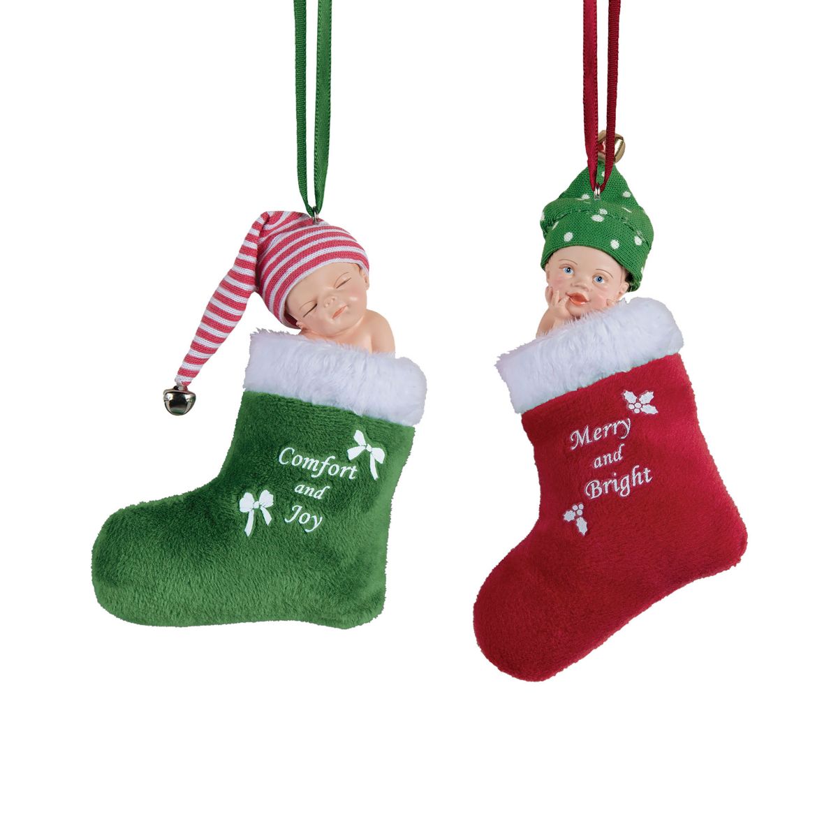 'Comfort And Joy & Merry And Bright' Jingle Bell Ornament Duo