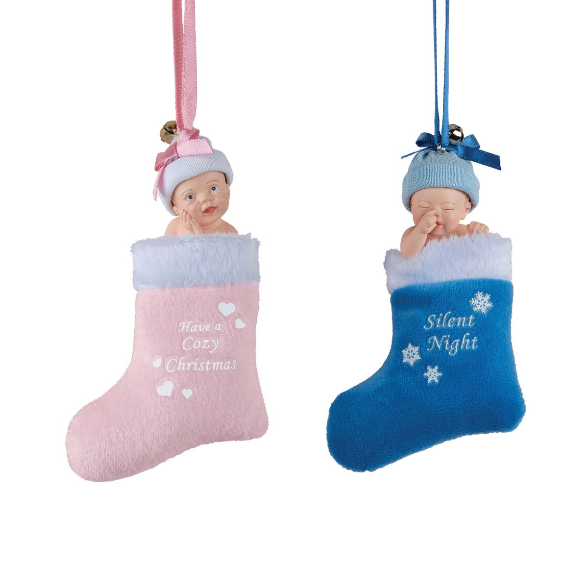 'Have A Cosy Christmas & Silent Night' Jingle Bell Ornament Duo