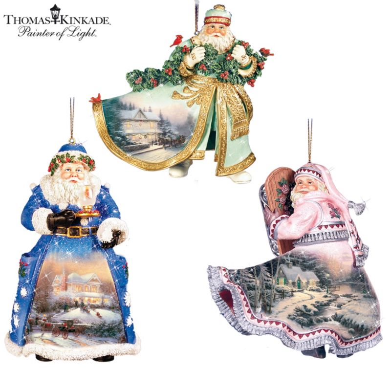 Thomas Kinkade Heirloom Santa Ornaments Set Four